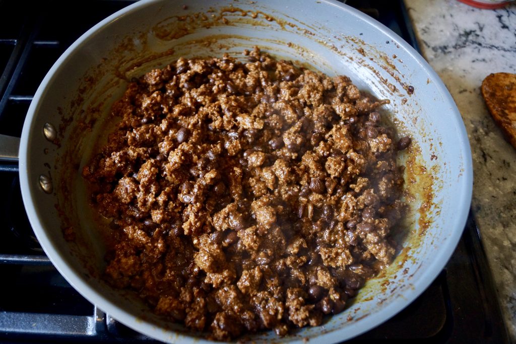 Ground beef and black beans with taco seasoning