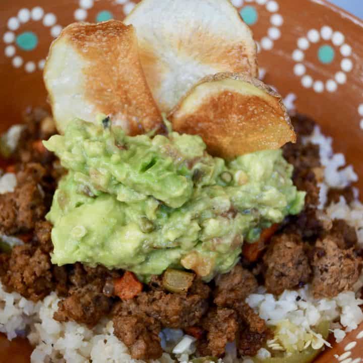 Jalapeño Lime Cauliflower Rice Bowl with Picadillo Everyday Latina