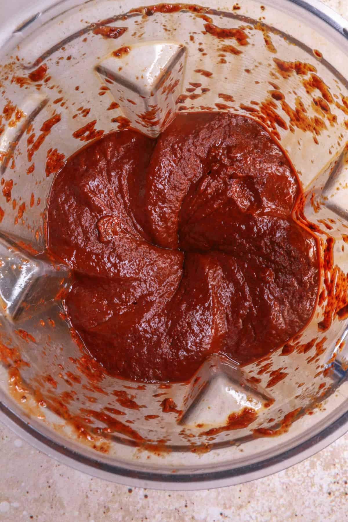 mole poblano sauce blended in a blender