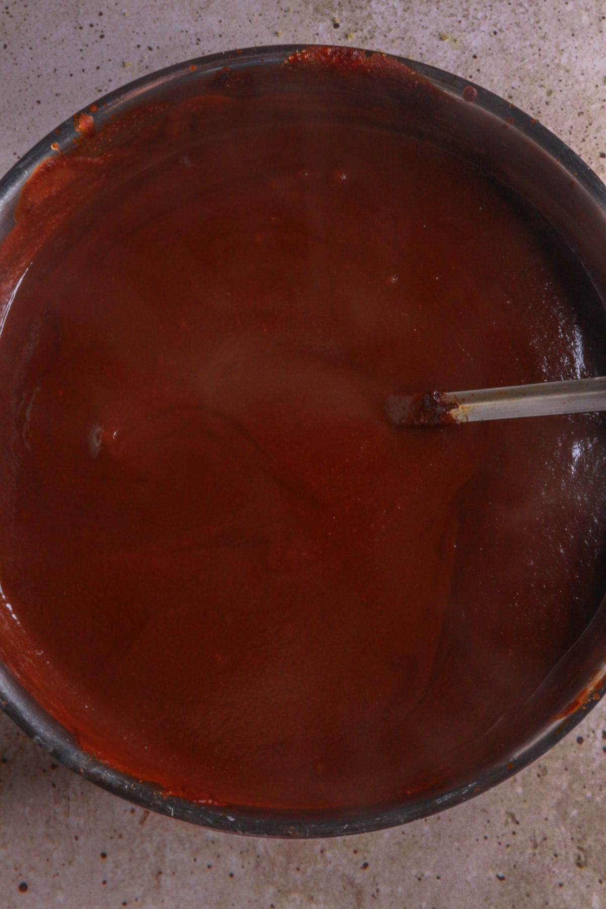 Mole sauce simmering in pan