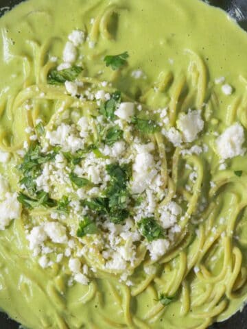Espagueti Verde (Mexican Green Spaghetti) close-up