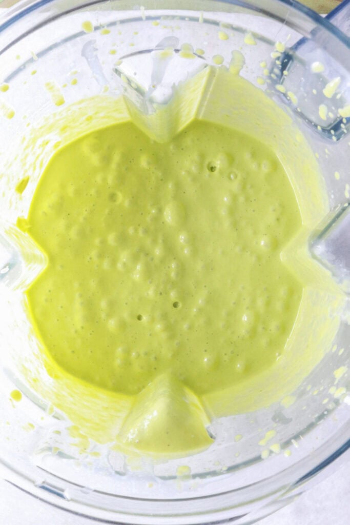 Blended green poblano sauce for Mexican green spaghetti