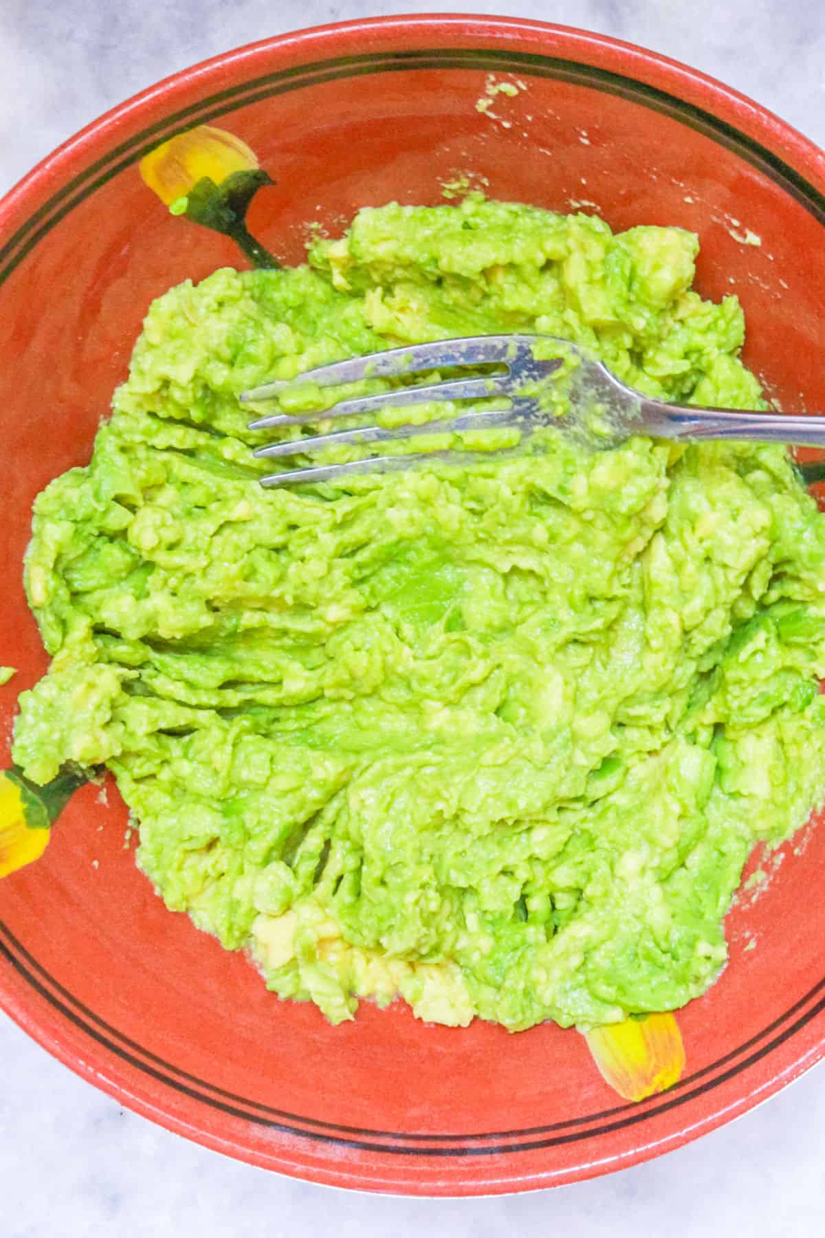 Mashed avocado in a bowl