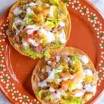 Tostadas de Carne Molida on a Mexican plate