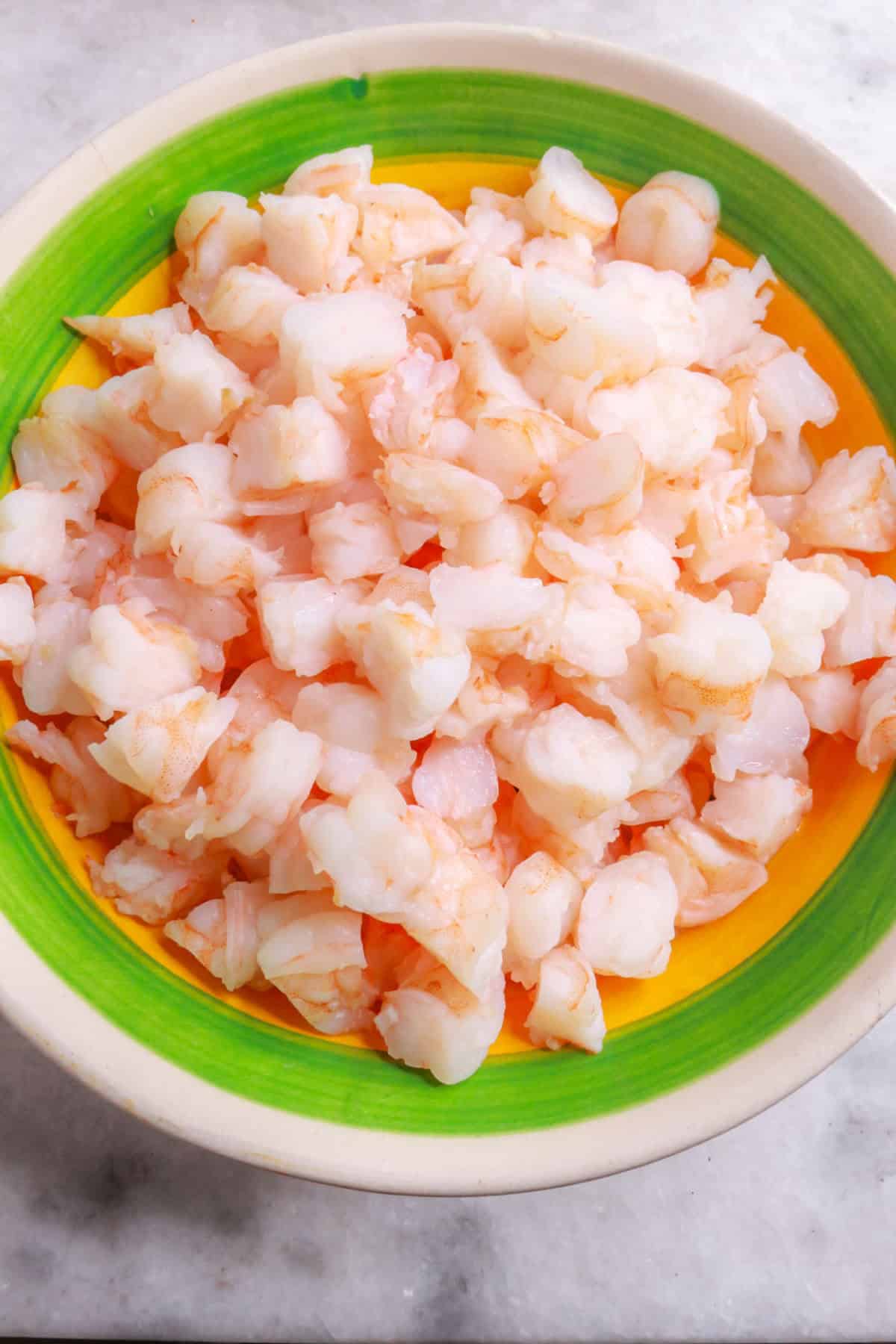cut and cooked shrimp in a bowl