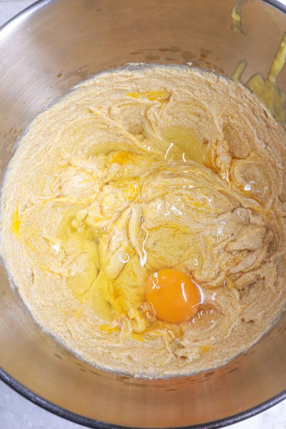 Mixing wet ingredients with eggs