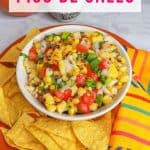 Roasted corn pico de gallo surrounded by tortilla chips