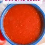 Overhead view of bowl of smoky chipotle salsa