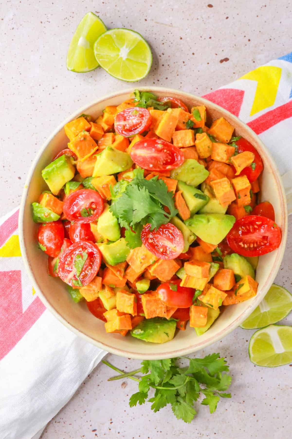 Top view of a bowl of ensalada de camote