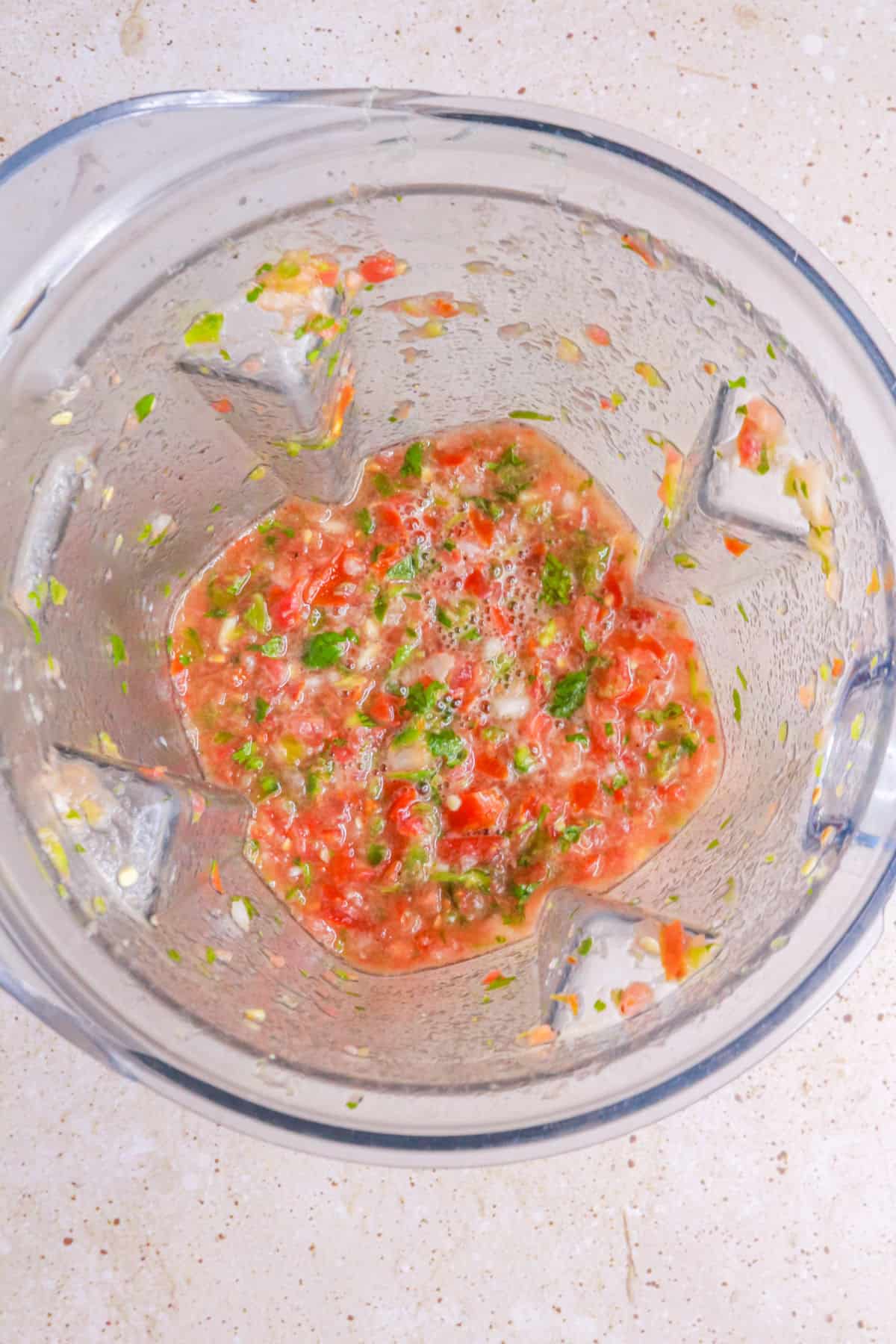 Blended salsa cruda in blender