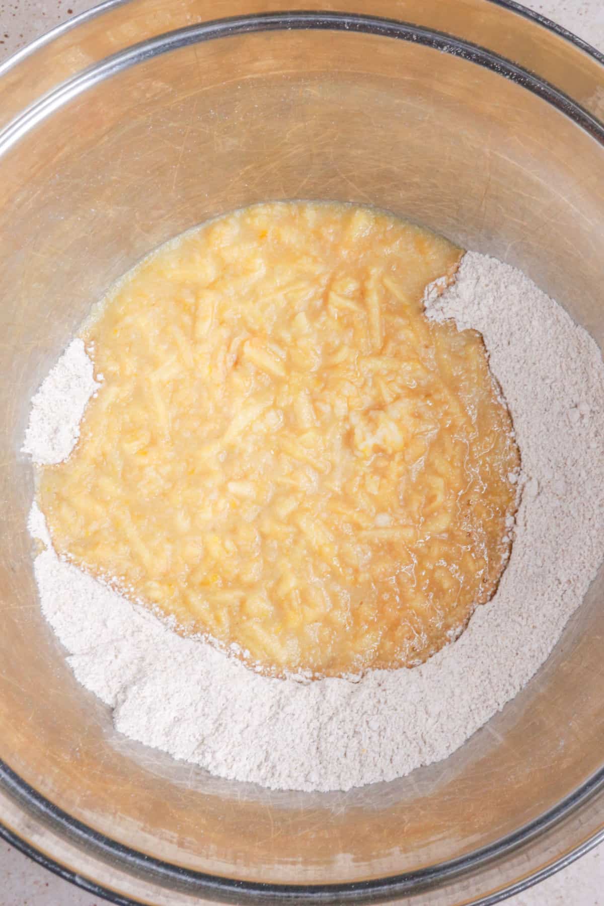 Mixing wet and dry ingredients for muffins