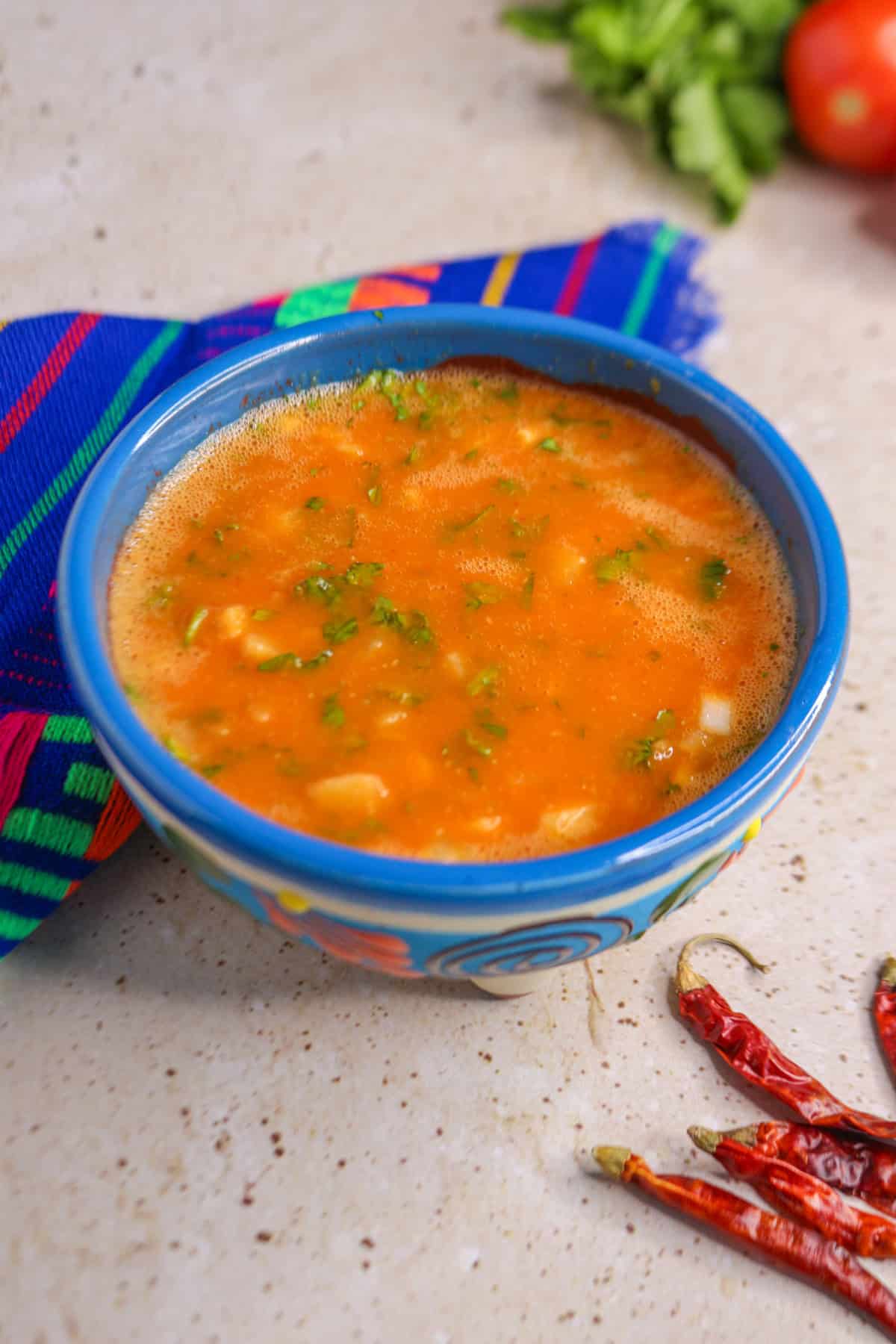 Chile de arbol salsa in salsa bowl