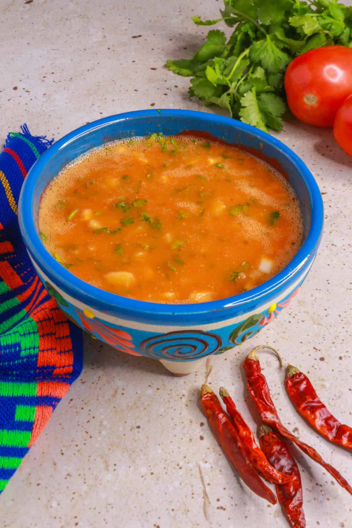 Chile de arbol salsa with  tomato in a salsa bowl