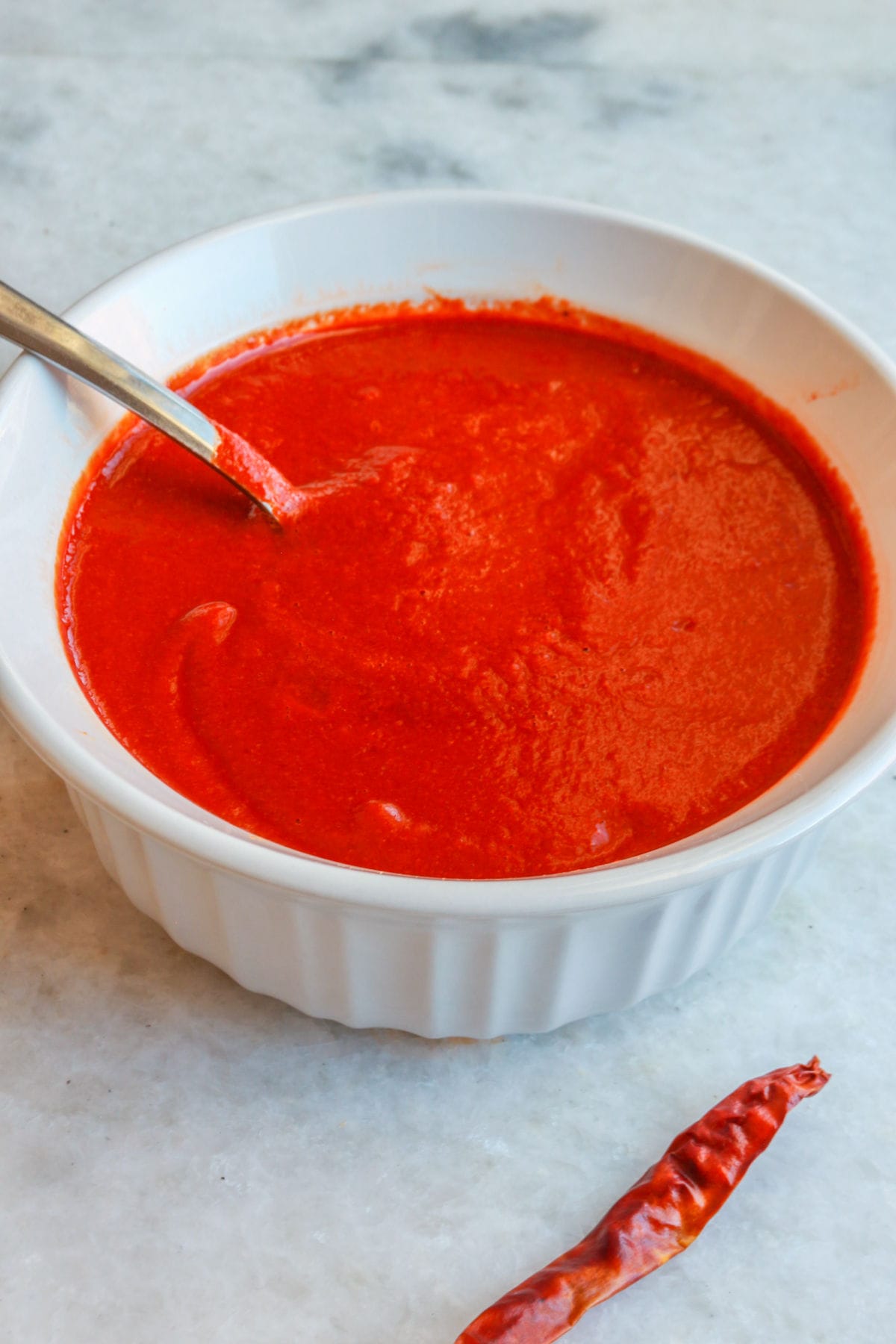 Strained chile de arbol salsa