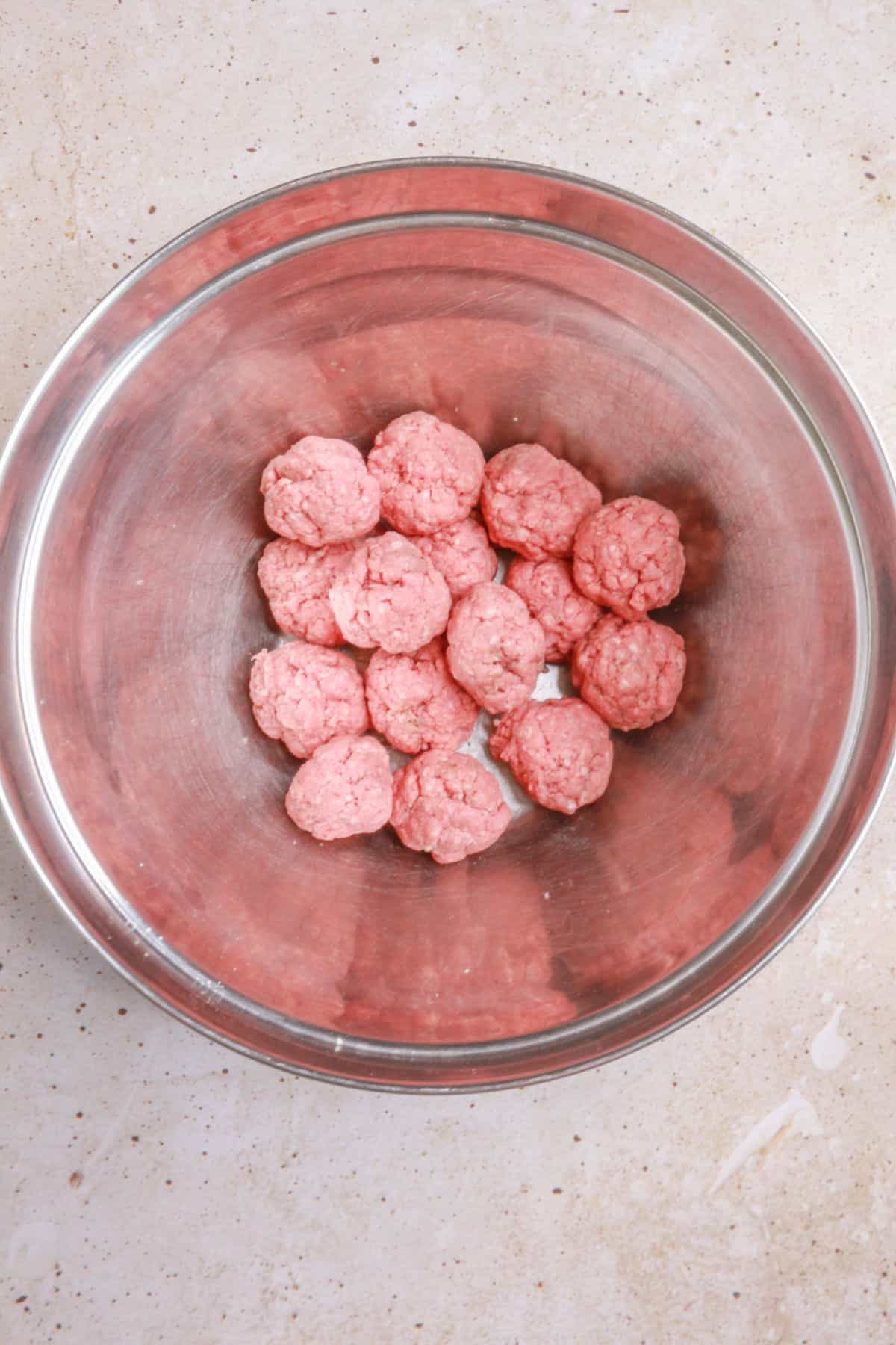 Meatballs in mixing bowl