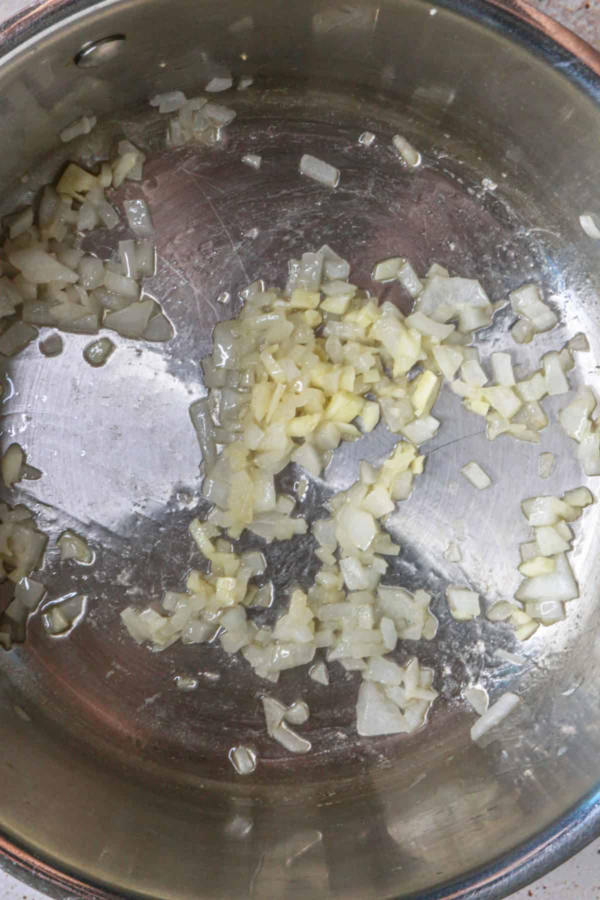 Saute onion and garlic in pan