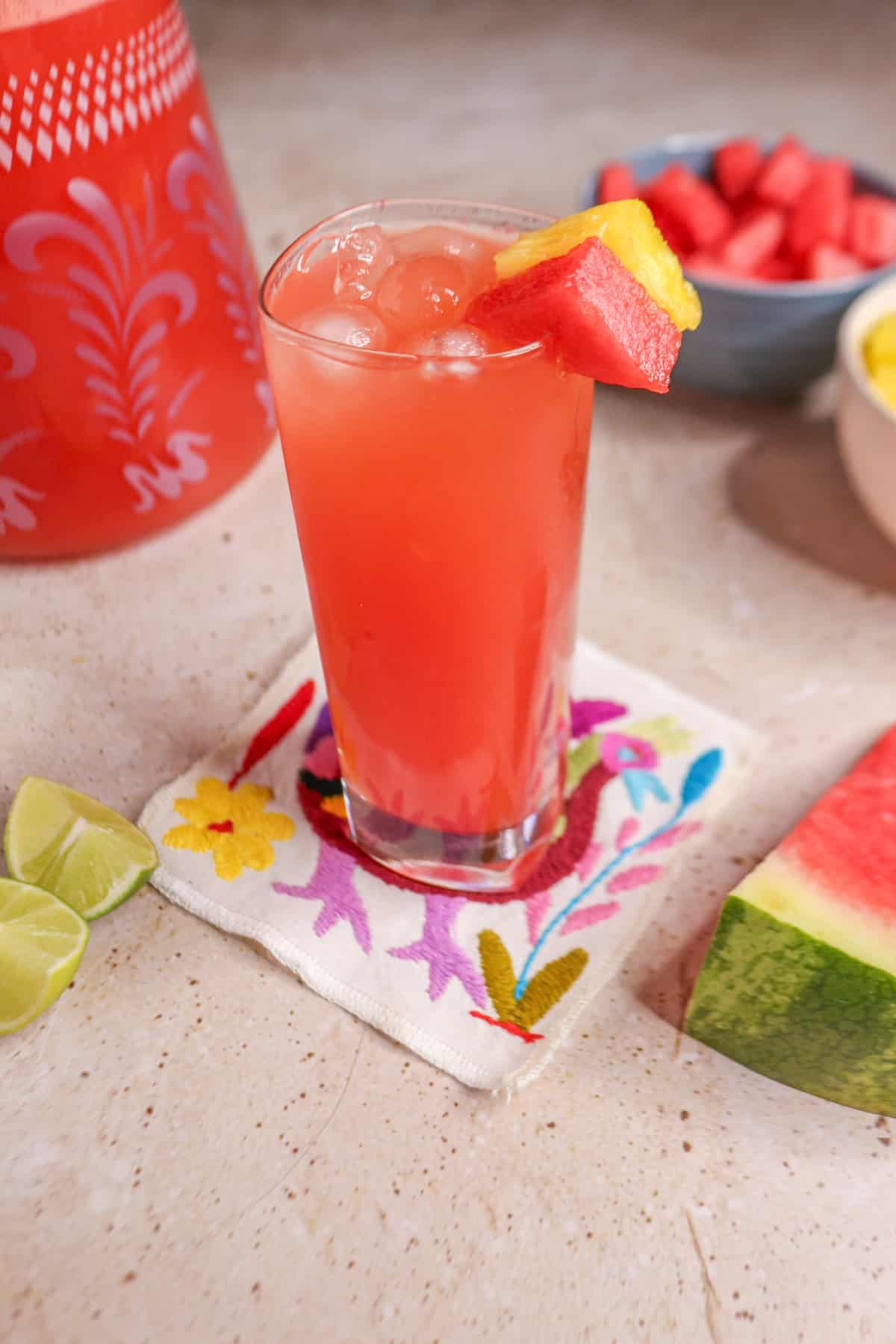 Watermelon Pineapple Agua Fresca close up